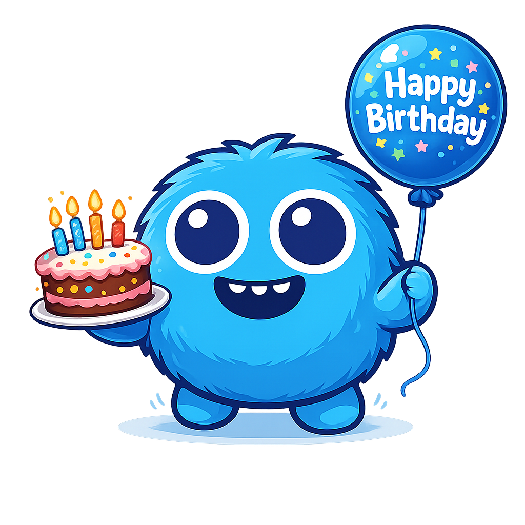 Qbit holding a birthday cake